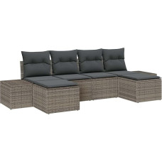 Rantry 6-teiliges Garten Sofa Set mit Kissen Grau Poly Rattan Gartenlounge Model3355838