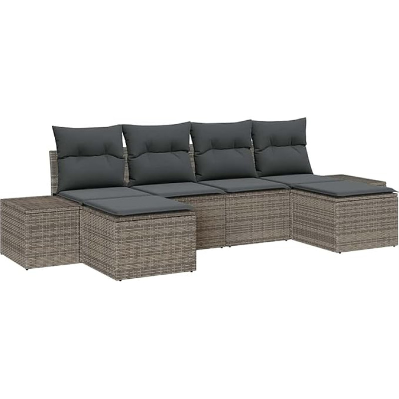Rantry 6-teiliges Garten Sofa Set mit Kissen Grau Poly Rattan Gartenlounge Model3355838