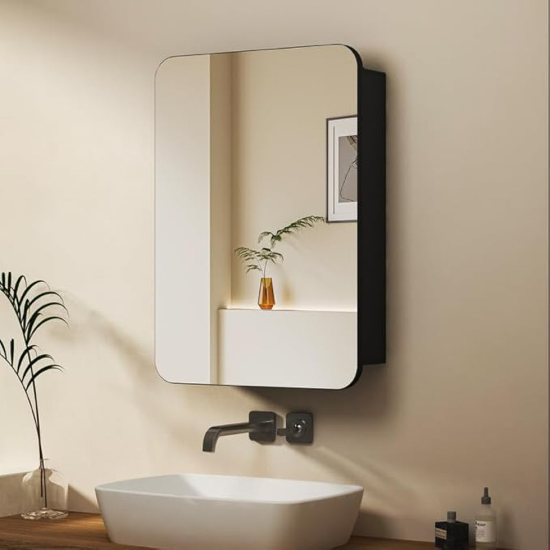 WDWRITTI Peegelkapp 70 x 50 cm Meditsiinikapp Metallist vannitoa kapp koos peegli ja riiulitega, seinakapp klaasriiuliga, vannitoa kapp, meditsiinikapp