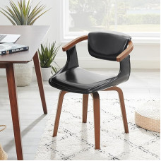 Zouron Pöörlevad söögitooli toolid Must - Pöörlev tool Puidust jalad Kunstnahast polsterdatud tool käetugedega tool Papplipuust söögitoolide toolid Puidust tool Must iste 41 x 51 cm