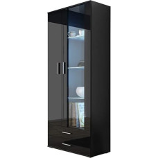 SOHO S6 vitriinkapp sinise LED-valgustusega seisev vitriinkapp hoiukapp klaasist vitriinkapp elutoa kabinet (must/must kõrgläikega)