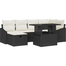 Rantry 7-teiliges Garten-Sofa-Set mit Kissen Schwarz Poly-Rattan Gartenlounge Model3361166