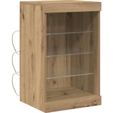 vidaXL käsitöönduslikust tammest valmistatud LED-valgustitega küljepaneel, rustikaalne puidust buffetlaud 41 x 37 x 67 cm klaasriiulitega, mis sobib ideaalselt teie söögituppa, lahe mööbel, kaasaegne elutuba, valgustusega kapp