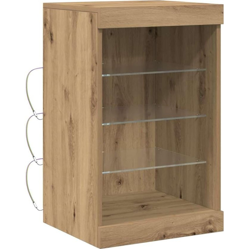 vidaXL käsitöönduslikust tammest valmistatud LED-valgustitega küljepaneel, rustikaalne puidust buffetlaud 41 x 37 x 67 cm klaasriiulitega, mis sobib ideaalselt teie söögituppa, lahe mööbel, kaasaegne elutuba, valgustusega kapp