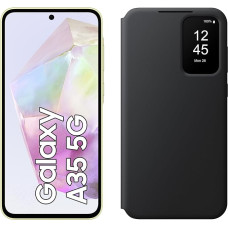 Samsung Galaxy A35 5G nutitelefon, Android mobiiltelefon ilma lepinguta, 256 GB / 8 GB RAM, 2 päeva aku, 50 MP kaamera, Awesome Lemon + Smart View rahakott, must