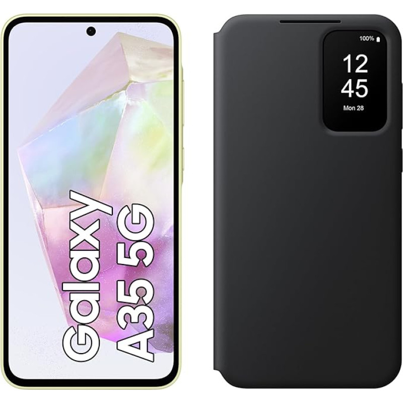 Samsung Galaxy A35 5G nutitelefon, Android mobiiltelefon ilma lepinguta, 256 GB / 8 GB RAM, 2 päeva aku, 50 MP kaamera, Awesome Lemon + Smart View rahakott, must
