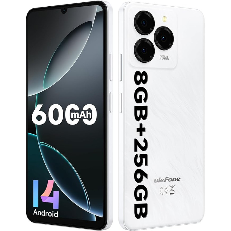 Ulefone Note 20 Pro mobiiltelefon ilma lepinguta Android 14, 8GB RAM + 256GB ROM/SD-1TB, 50MP + 8MP kaamera Octa Core 6,75-tolline HD+ Widevine L1, 6000mAh aku, Dual SIM 4G nutitelefoni nägu