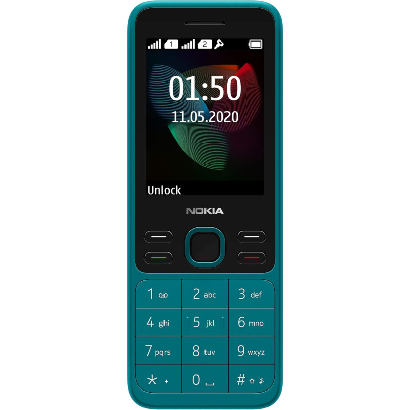 Nokia 150 Version 2020 mobiiltelefon (2,4-tolline, 4 MB sisemälu (laiendatav kuni 32 GB MicroSD-kaardiga), 4 MB RAM, Dual SIM) Tsüaane värvus