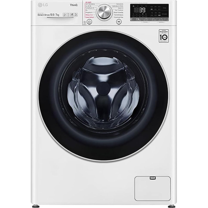 LG V7WD107H2E E-klassi esipesumasin-kuivati 10,5 - 7 kg, 1400 RPM, AI Direct Drive, Wi-Fi, sügav aurupuhastus, TurboWash, suurem mahutavus, 62 x 60 x 85 cm, valge