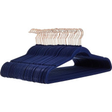 Amazon Basics Hangers for Suits, Velvet, Narrow, Non-Slip, Navy Blue, Rose Gold, 50 Pack