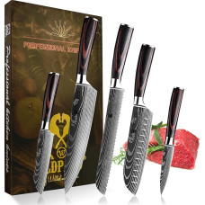 Professional Kitchen Knife Set | Chef's Knife, Santoku & Bread Knives and Others | Stainless Steel Laser Pattern with Pakkawood Handle | Gift Box Set