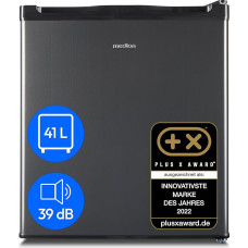 MEDION MD37724 Mini Fridge with Freezer (Small, Quiet, 41L Small Fridge for Office, Hotels, Mini Bar, Camping Gaming, Drinks Fridge, Food & Ice Cream, Interchangeable Door Hinge, Grey