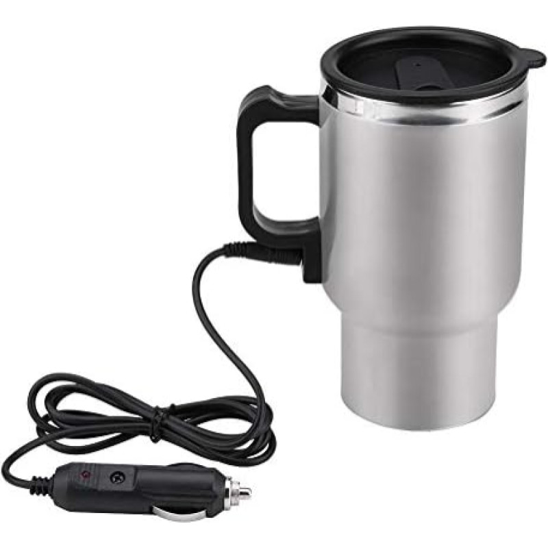 Keenso Car 12 V Kettle, Car 12 V 450 ml Stainless Steel Cigarette Lighter Kettle Heating Drinking Cup Travel Kettle with Cigarette Lighter Cable