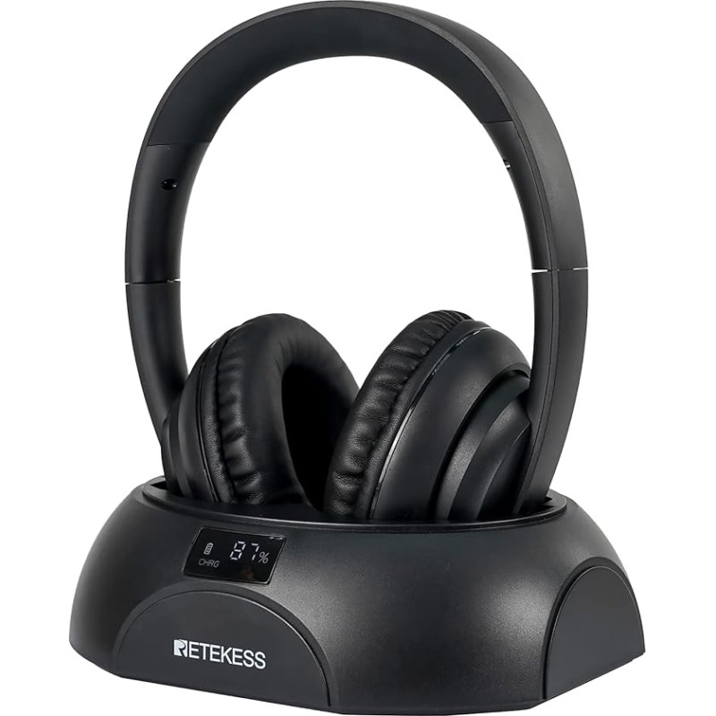 Retekess TA006 juhtmevabad kõrvaklapid telerile, juhtmevabad kõrvaklapid koos laadimisjaamaga, 30 meetri kaugus, 8 tunni aku mahtuvus Stereokõrvaklapid 3,5 mm, RCA sisend, koaksiaalkaabel, helijuhe
