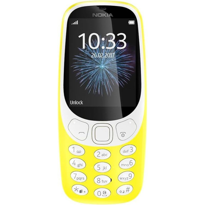 Nokia 3310 Dual SIM mobiiltelefon - Saksa kaup (2,4-tolline värviline ekraan, 2MP kaamera, Bluetooth, raadio, MP3 mängija) kollane