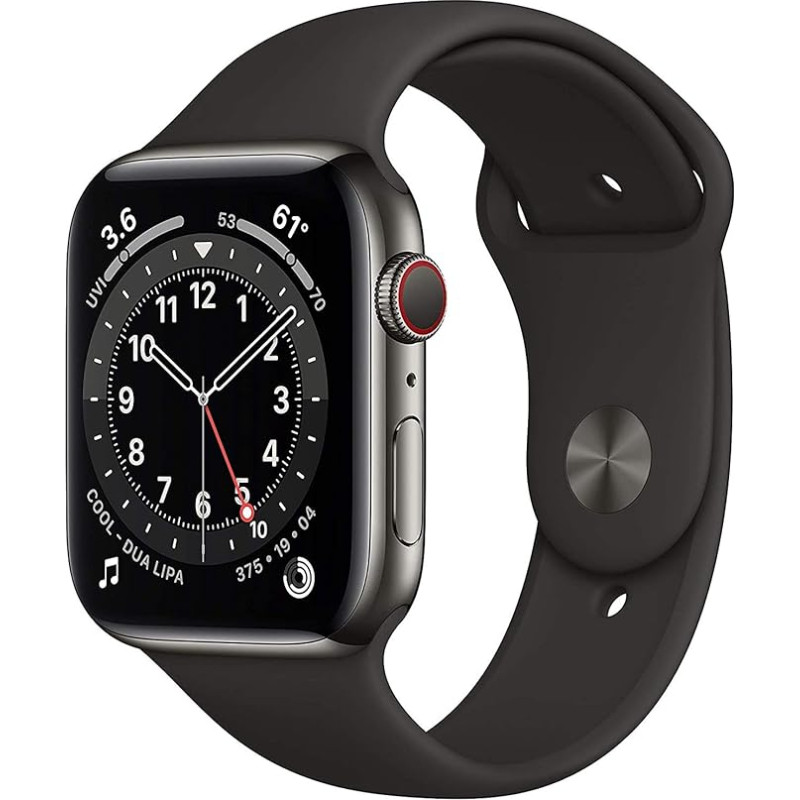 Apple Watch Series 6 (GPS + mobiilside, 44 mm) roostevabast terasest korpus, grafiit, must spordirihm (uuendatud)