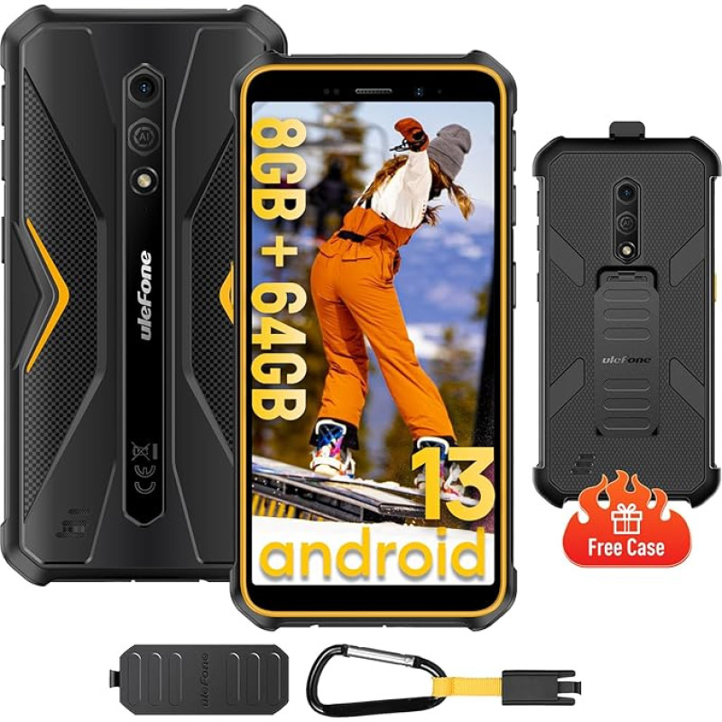 Ulefone Armor X12 Pro väljas nutitelefon, 8GB + 64GB/SD-256GB Android 13 mobiiltelefon, 4860mAh aku 13MP + 8MP kaamera 5.45 tolli HD + IP68 veekindel väljas mobiiltelefon 4G, Face ID NFC OTG 2 aastat