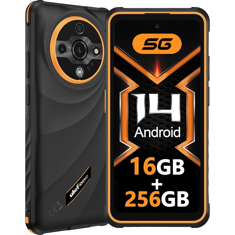Ulefone Armor X31 Pro 5G Outdoor mobiiltelefon 2025, 16GB + 256GB/SD-2TB, 64MP + 25MP öövaatlus koos pimestava taskulambiga 6050mAh 6,56-tolline 120Hz Android 14 mobiiltelefon 3-pesa/nägu
