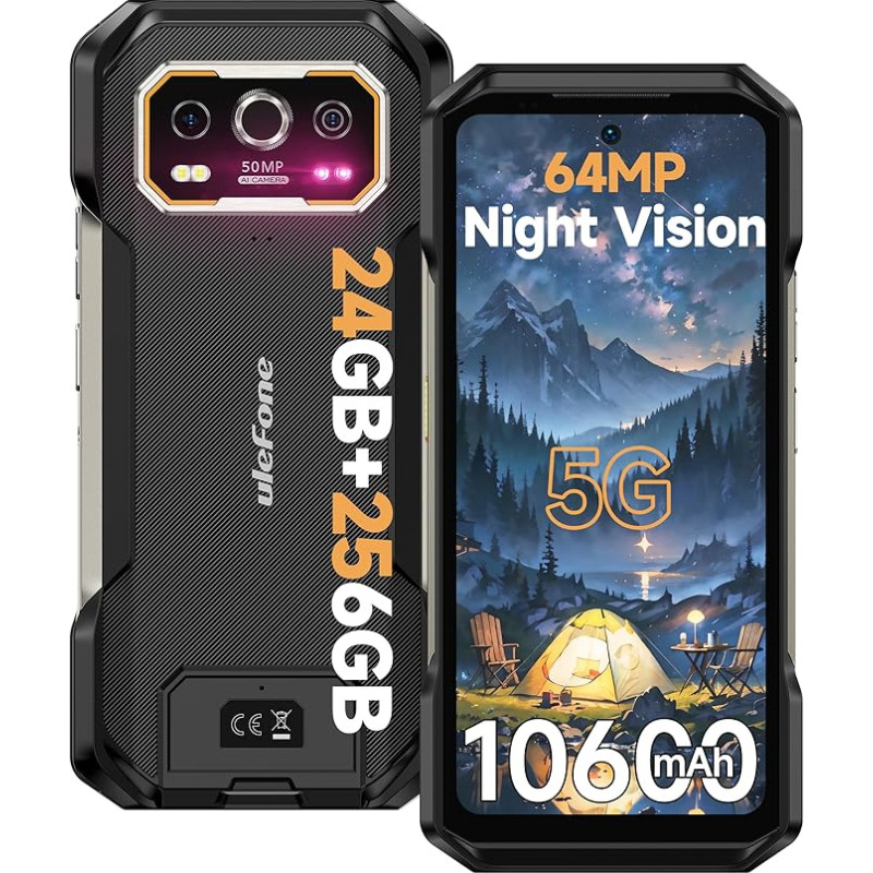 Ulefone Armor 27 Pro 5G mobiiltelefon, 24GB + 256GB / 256TB Android 14 nutitelefon, 10600mAh / 33W traadita laadimine, 50MP + 64MP öine nägemine, 120Hz 6,78-tolline FHD + ekraan, sõrmejälg / okta