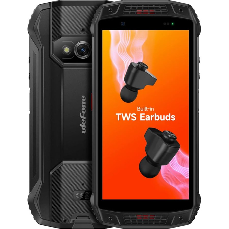 Ulefone Armor 15 Outdoor nutitelefon (sisseehitatud TWS kõrvaklapid), Android 12, kaks stereokõlarit, 5,45-tolline HD+ IP68 vastupidav mobiiltelefon ilma lepinguta, Helio G35 6GB+128GB, 16MP+13MP +12MP, NFC FM, Helio G35 6GB+128GB, 16MP+13MP +12MP, NFC FM