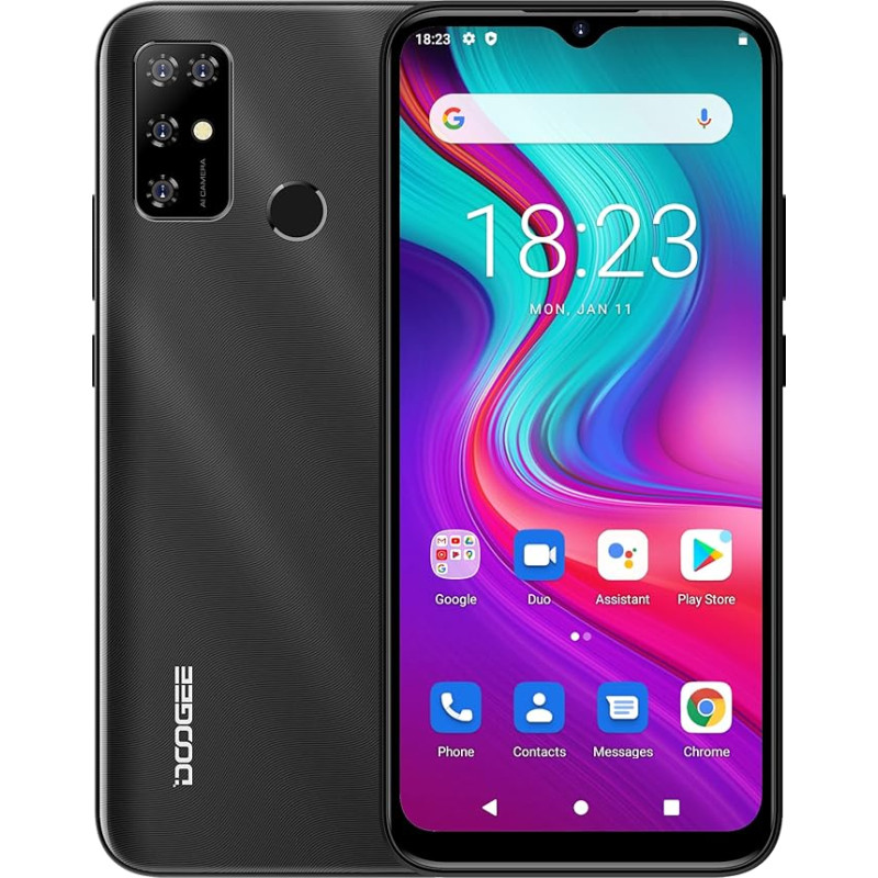 DOOGEE Android 11 nutitelefon ilma lepinguta X96, Octa Core 2GB + 32GB, 5400mAh aku, 8MP kolm kaamerat, 6,52-tolline veepiirdega ekraan, mobiiltelefon Dual SIM + SD (3 mälupesa), sõrmejälg GPS Must