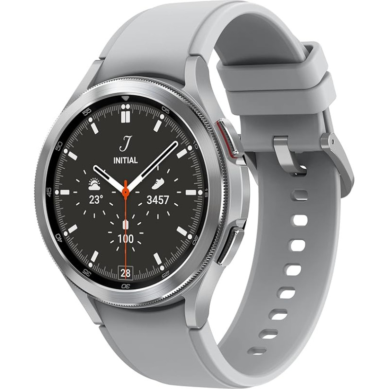 Samsung Galaxy Watch4 Classic, ümmargune Bluetooth Smartwatch, Wear OS, pöörlev lüli, spordikell, spordijälgimisseade, 46 mm, hõbedane (Saksa versioon)