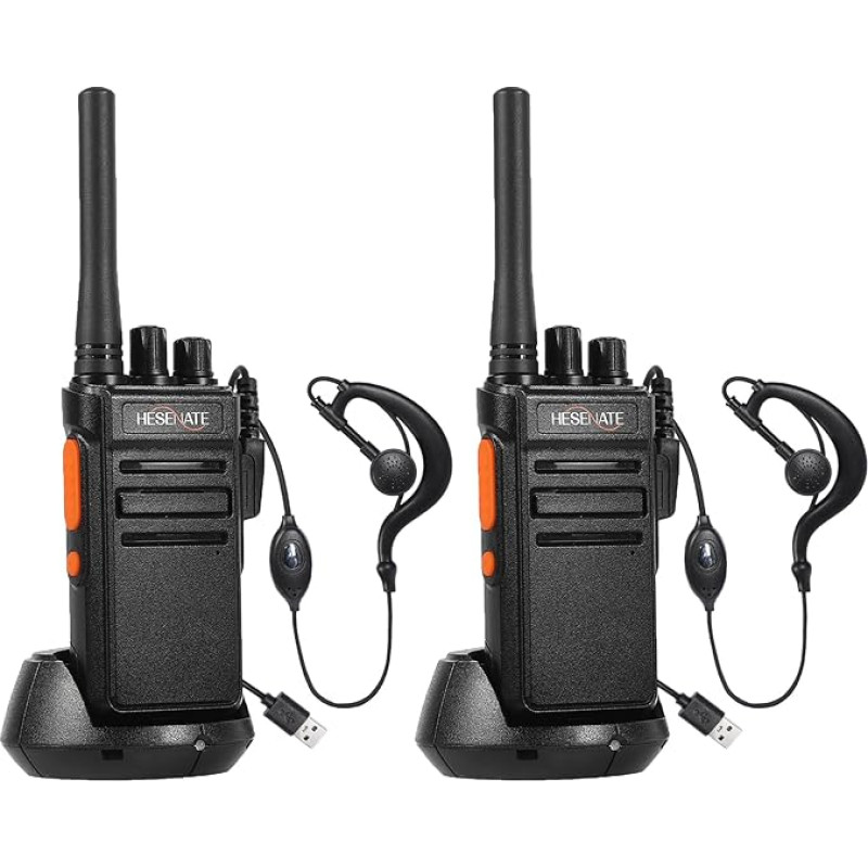 HESENATE HT66 raadiokomplekt, PMR446 Royalty-Free Woki Toki, pikamaa Walkie Talkie, professionaalne raadio 16 kanaliga Walky Talky käsiraadio Scan VOX koos kõrvaklappidega (must, 2 komplekt)