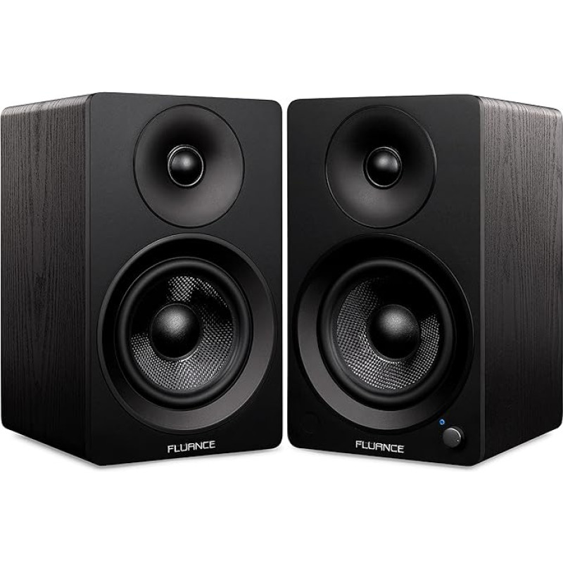 Fluance AI41 2 Way 2.0 Stereo raamaturiiuli kõlarid 5-tollise draiveriga, 90W võimendi plaadimängijale, telerile, arvutile ja Bluetooth 5, optiline, USB ja sub-out (must tuhk)