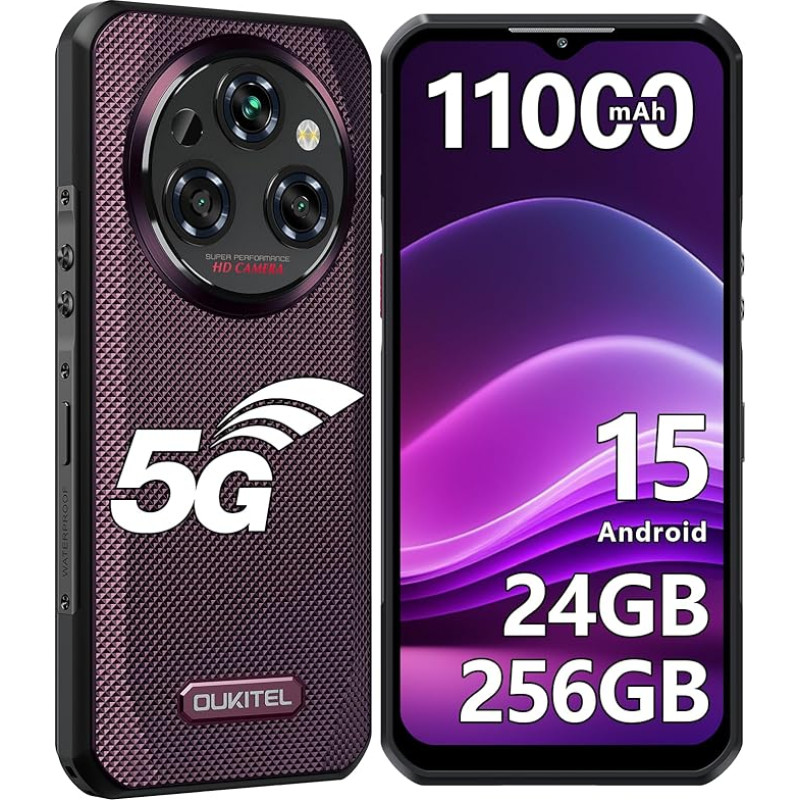 OUKITEL WP35 Android 15 Välimaa mobiiltelefon 5G, 11000mAh/33W, 24GB + 256GB/2TB, MTK 7025 Välimaa nutitelefon ilma lepinguta, 108MP + 8MP öönägemiskaamera, 6.6-tolline FHD+ ehitusplatsil mobiilne