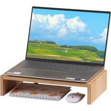 KIRIGEN puidust monitori statiiv - töölaua korraldaja arvutile/lauaarvutile/telerile/printerile, kontorikinnitus koos hoiuruumiga, pikkus 39 cm, naturaalne värvus