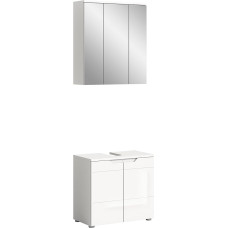 xonox.home Vannituba Solero 2-osaline kombineeritud vannitoamööblikomplekt Väikesed vannitoad Täielik vannitoamööblikomplekt eesmine valge kõrgläikega sügav tõmmatud keha valge