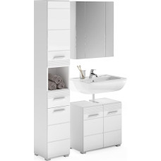 xonox.home Linus Vannitoamööblikomplekt 3-osaline kombineeritud vannitoamööblikomplekt Väikesed vannitoad Täielik vannitoamööblikomplekt eesmine valge kõrgläikega sügavalt tõmmatud korpus valge