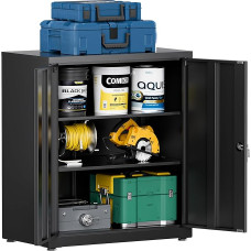 LVSTEEL arhiivikapp, lukustatav mitmeotstarbeline kapp 2 reguleeritava kõrgusega riiuliga, terasest kontorikapp 2 uksega, must, 91,5 x 80 x 40 cm.