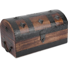 Ajuny Käsitsi valmistatud piraat aardelaegas puidust Vintage Keepsake ja dekoratiivne hoiukast koos Shell triibud suur ehted ja ehted hoidja korraldaja kodu kaunistamiseks kingitus 11 x 6 tolli