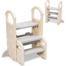 Step Stool for Children, 2 taset - 3 taset reguleeritava kõrgusega astmeline väljaheide, kokkupandav laste väljaheide koos käsipuudega, libisemisvastane, kööki, vannituppa ja lastetuppa (Hall)
