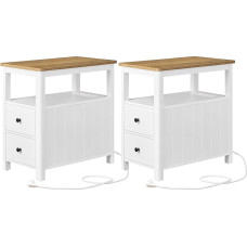 VASAGLE 2 kitsast öökapist, 2 sahtlit, diivanilaud, väikestesse ruumidesse, mere stiilis, pähklipuust pruun/valge LCT649W01