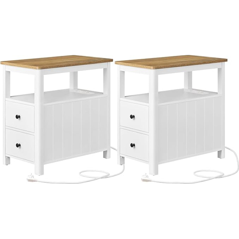 VASAGLE 2 kitsast öökapist, 2 sahtlit, diivanilaud, väikestesse ruumidesse, mere stiilis, pähklipuust pruun/valge LCT649W01