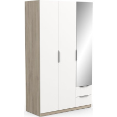 Demeyere Armoire Dressing Avec Miroir & Penderie Modern 3 Portes 2 Tiroirs 4 Niches - Coloris Chêne Kronberg & Blanc Mat - 119.4 x 51.1 x 203 cm