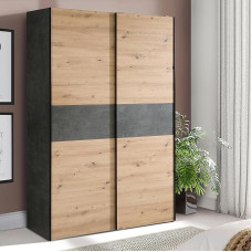 FORTE OZZULA Classic garderoobikapp 120, kahe lükanduksega kapp, puitmaterjal, käsitöönduslik tammedekor betooni välimusega aktsentidega, 120 cm lai, 190,5 cm kõrge, 61,2 cm sügavus