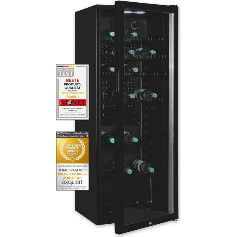 Exquisit klaasuksega külmik GKS240-GT-160C Must | Mahutavus: 237 L | Ukselukk | 6 riiulitariivi | Ringlusventilaator | Seisev seade