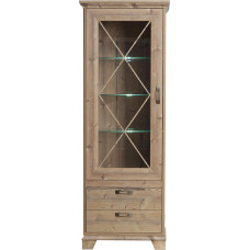 FORTE Nepal Bramberg kuusepuust vitriinkapp 1 klaasukse ja 2 sahtliga 75,6 x 209,2 x 45 cm