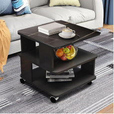 Must väike küljelaud, kohvilaud ja riiuliga öökapp, universaalsete ratastega pesaplaadid, kaasaegne keskmine laud elutuppa, 50 x 50 x 50 cm.