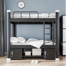 Magamisvoodi 100 x 200 cm Voodiraam Metallvoodi Kahekorruseline magamisvoodi Täiskasvanute magamisvoodi koos redeli ja voodiraamiga Robustne terasest kahekorruseline magamisvoodi teismelistele ja täiskasvanutele (must, 100 x 200 cm)