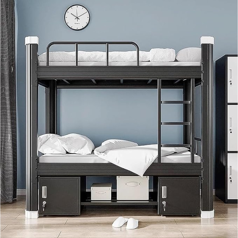 Magamisvoodi 100 x 200 cm Voodiraam Metallvoodi Kahekorruseline magamisvoodi Täiskasvanute magamisvoodi koos redeli ja voodiraamiga Robustne terasest kahekorruseline magamisvoodi teismelistele ja täiskasvanutele (must, 100 x 200 cm)