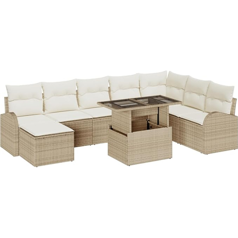 Rantry 9-teiliges Garten Sofa Set mit Kissen Beige Poly Rattan Gartenlounge Model3348697