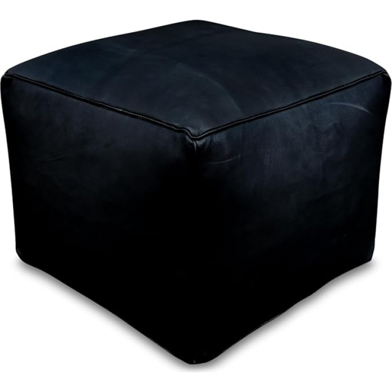 Vaata Hea ruudukujuline nahast pouf - Käsitsi valmistatud - tarnitakse täidetud - Ottoman Bean Bag jalahoob (must)