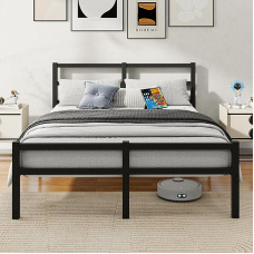 HAHRIR King Size voodiraam koos peaplaadiga, metallist platvorm, raske terasest tugi, 5ft King Size voodiraam koos hoiuga, müravaba, must