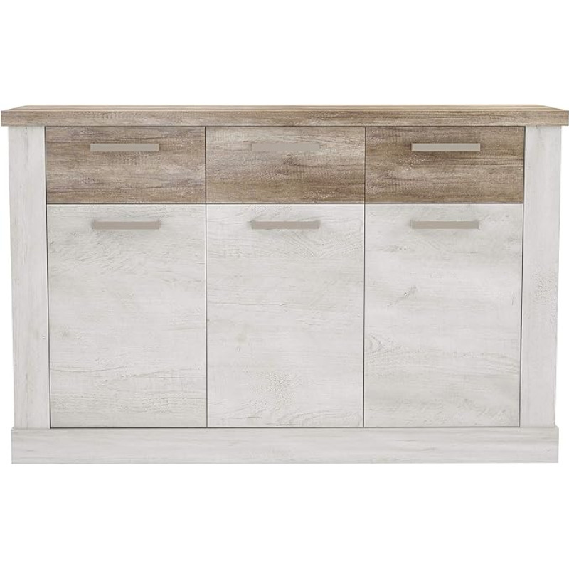 FORTE DURO kapp 3 sahtli ja 3 uksega, komposiitpuit, Pnie valge/antiik tamm, 140,8 / 90,3 / 41,3