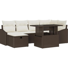 Rantry Model3361167 7-osaline aiasohva komplekt koos padjaga Brown Poly Rattan Garden Lounge