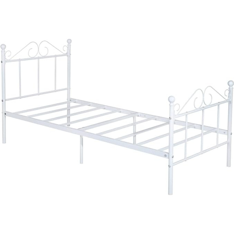 GZTGZMWG Ühe voodi metallist voodiraam Voodiraam 90 x 190 cm madratsile, metallist põrandavoodi Magamistoa voodi koos peatsiga Sobib külalisvoodiks Noortevoodi Vanemvoodid/valge/stiil A